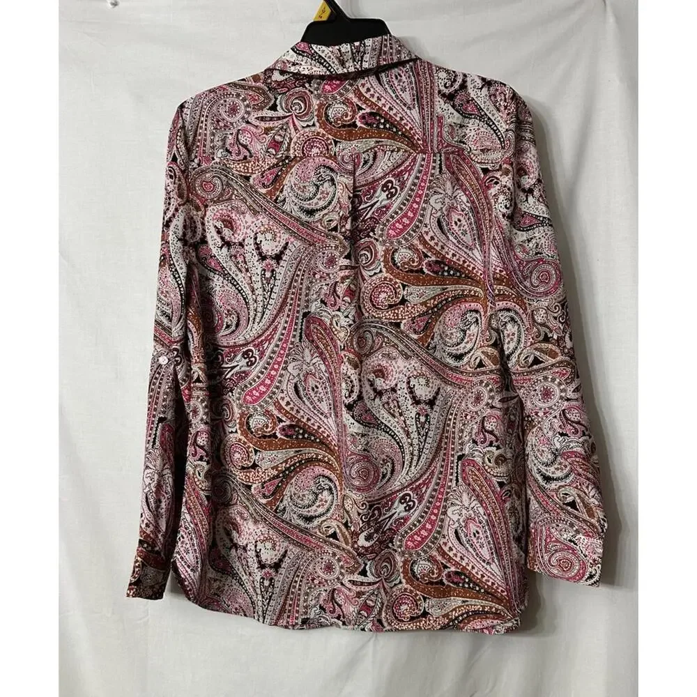 NWT Talbots Womens Long Sleeve‎ Paisley Button Front Shirt Top Blouse M Petite - Picture 9 of 14
